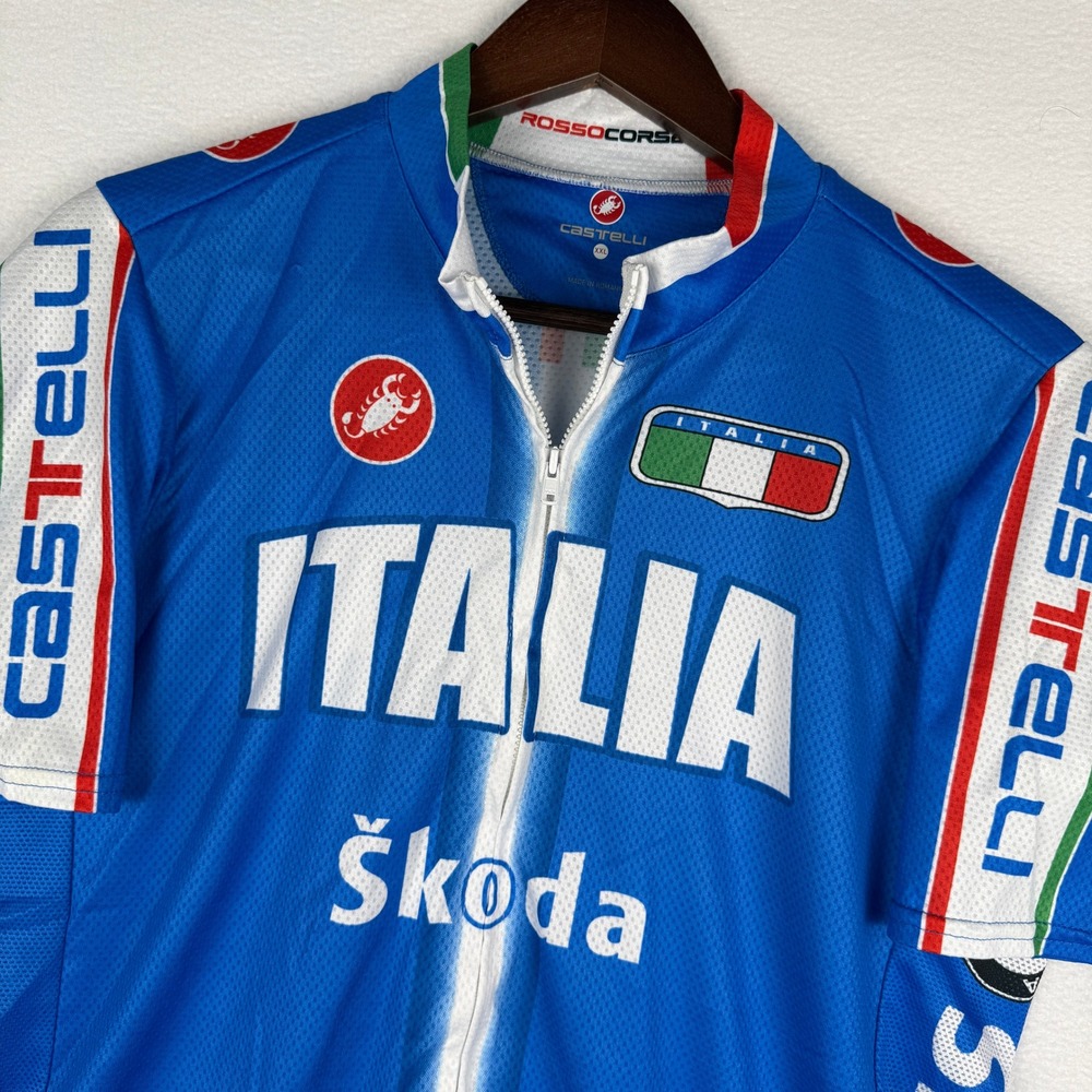 Castelli Cycling Jersey Womens XXL Blue Full ZIp Italia Skoda Rosso Corsa